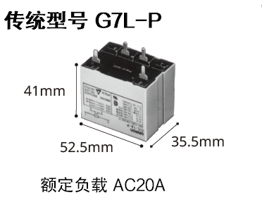 传统型号G7L-P（5.25mm x 41mm x 35.5mm）额定容量AC20A
