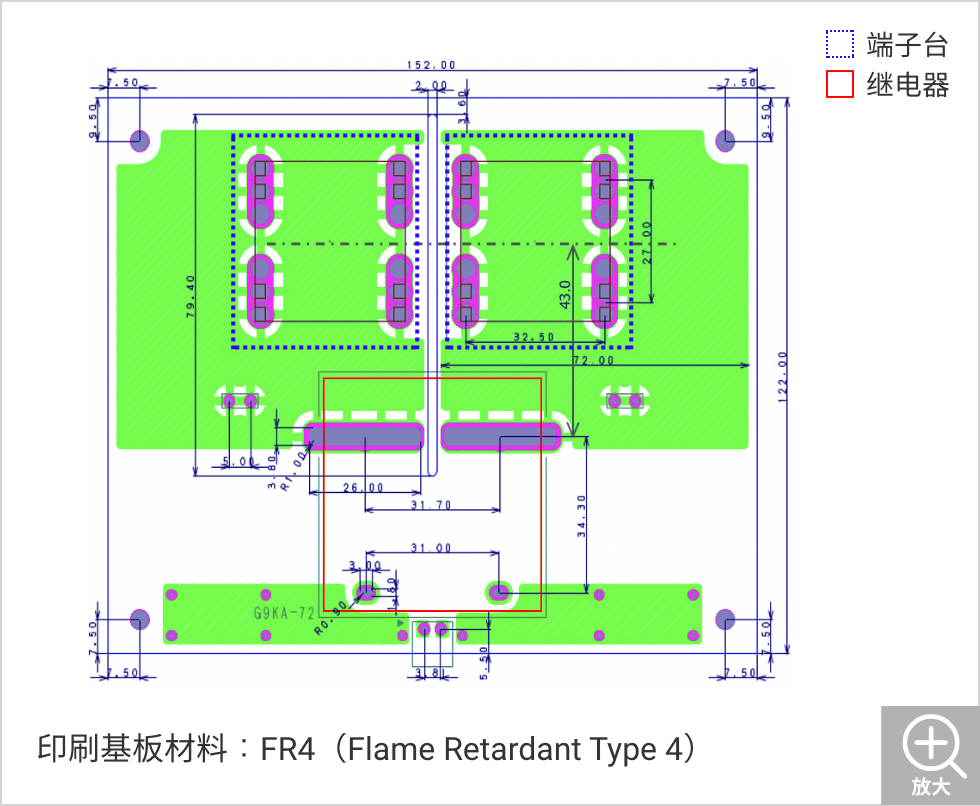 印刷基板材料：FR4 (Flame Retardant Type 4)